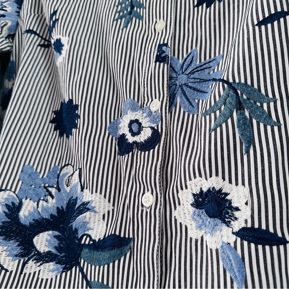 Nanette Lepore Floral Embroidered Boho Button Up Shirt Size L Balloon Sleeve tie - Picture 3 of 12